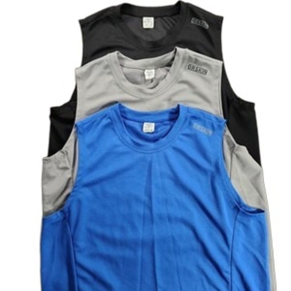 DRSKIN Men's Medium 3pk Sleeveless Athletic Tanks Black Gray Blue Mesh Training